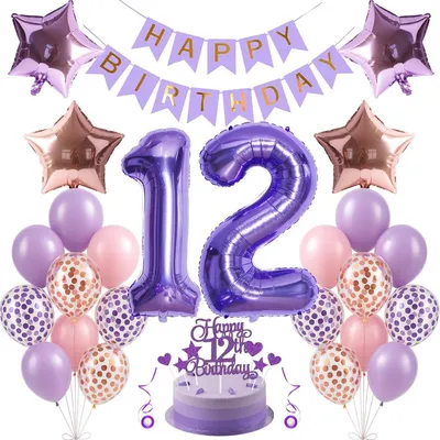 12. Geburtstag Dekoset – 30 Ballons, Lila/Rosa/Roségold