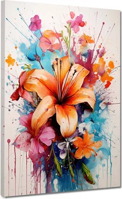 Produktbild von Blumen Abstract Splash Leinwandbild Wandbild Dekoration XL Kunst: 60x80x2cm