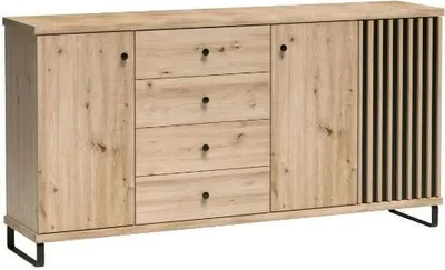 Obrázok produktu pre Minio, komoda "CALI 20", lamelová, 183 cm, s kovovými nožičkami, dub Artisan / čierna farba