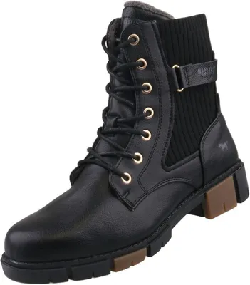Produktbild von Mustang Damen Stiefelette gerippter Strickschaft Stretch Zierlasche 1443-502, Größe:38 EU, Farbe:Schwarz