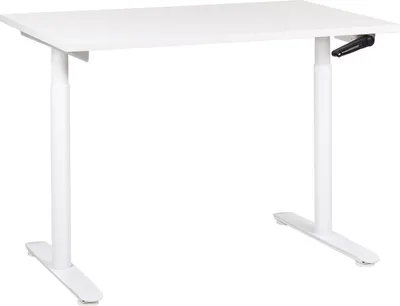 Produktbild von BELIANI Schreibtisch Weiß Melamin 120x72 cm Manuell Höhenverstellbar Rechteckig mit Kurbel Rundes Metallgestell Modern Büro Steh-Sitz-Tisch Stehtisch