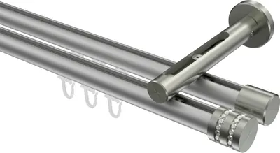 Produktbild von Interdeco Innenlaufstange / Gardinenstange mit Innenlauf Silbergrau / Edelstahl-Optik, Typ Siteno Estana (Glitzerkappe), 20 mm Ø 2-läufig, 200 cm