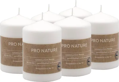 Obrázek produktu pro Müller Stearin sloupové svíčky, 6dílná sada Pro Nature svíčky - bílá barva 10 x 6,8 cm