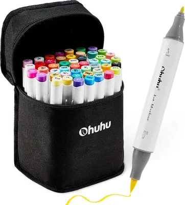 Obrázek produktu pro Lihové fixy OHUHU oboustranné Brush & Fine, 48 ks základní + blender