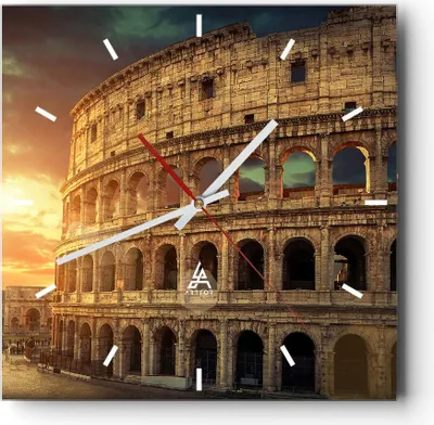 Produktbild von Wanduhr - Quadrat - Glasuhr - Coloseum Roma Architektur Italien - 30x30cm - Schleichendes Uhrwerk - Lautlos - zum Aufhängen bereit - Dekoration Modern - Wanddekoration aus Glas - C3AC30x30-2966