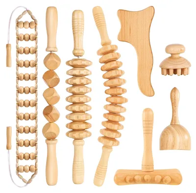 Produktbild von Set mit 8 Holz-Massage Rollern – Für Körperkonturierung und Lymphdrainage