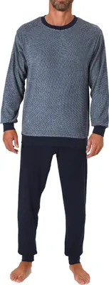 Produktbild von Eleganter Herren langarm Frottee Schlafanzug Pyjama mit Bündchen - auch in Übergrößen ; blau , 48