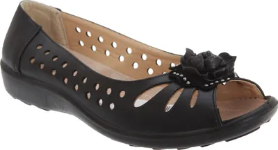 Produktbild von Boulevard Damen Ballerinas / Schuhe mit Zehenöffnung, Lochmuster und Blumen-Applikation DF445 (7 UK/40 EU) (Schwarz)