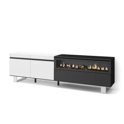 Immagine prodotto di COZY Mobile TV Soggiorno, 200x35x57cm, Per TV fino a 80, Camino elettrico, Bianco e Nero