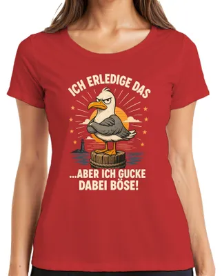 Produktbild von Ich erledige das aber ich gucke dabei böse Statement Sarkasmus Damen T-Shirt, Rot, S