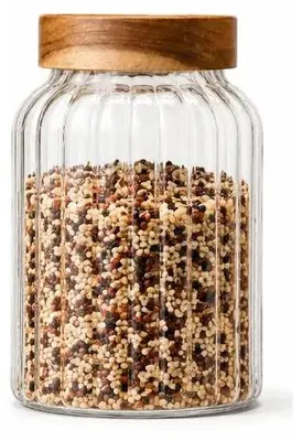 Image de Boîte de conservation en verre 1900 ml, couvercle acacia, 20 x 13 cm