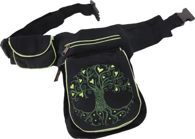 Produktbild von Stoff Sidebag & Hüfttasche, Goa Gürteltasche, Bauchtasche aus Nepal - Tree of Life Schwarz/grün, Uni - Erwachsene, Baumwolle, 25*18*4 cm, Festival- Bauchtasche Hippie