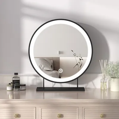 Produktbild von Heilmetz Schminkspiegel mit Beleuchtung Φ40cm Schwarz LED Kosmetikspiegel Tischspiegel 3 Lichtfarbe Warmweiß/Neutral/Kaltweiß(Dimmbar 3000-6500K)Touch