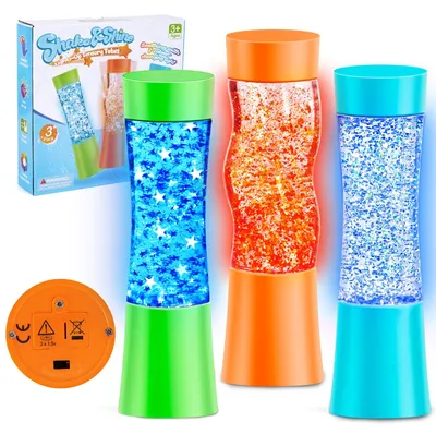 Productafbeelding van Felle sensorische spelletjes - Set van 3 - Sensorische flessen voor kinderen - Vloeibare zandloper - Fidget-speelgoed