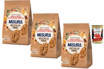 Produktbild von Italian Gourmet - Fibrextra, Vollkornkekse Ballaststoffreich mit Müsli, Schokolade & Frucht, Vorteilspack 3 x 230 g, knusprige Frühstückskekse + Italian Gourmet Polpa