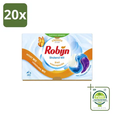 Produktbild von 20 x Robijn Stralend Wit 3-in-1 Wascapsules - Großpackung - 20 Stücke