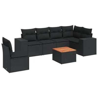 Produktbild von vidaXL 7-tlg. Garten-Sofagarnitur mit Kissen Schwarz Poly Rattan