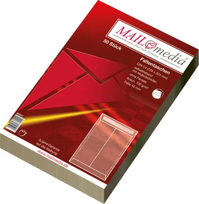 Immagine prodotto di mayer-network 380227 Tasca pieghevole C4, piega 40 mm, adesiva, con copertura, o.F., marrone, 130 g, 50 pz.