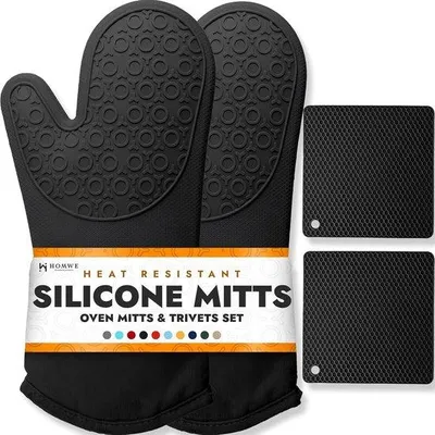 Produktbild von Silikon-Ofenhandschuhe und Topflappen Set - Hitzebeständig - Schwarz