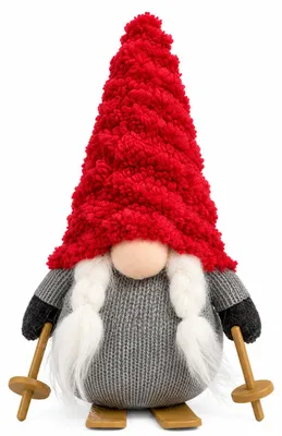 Produktbild von Dekofigur Wichtel mit Ski 20 cm rote Zipfelmütze Weihnachtsdeko, KI-generiertes Bild