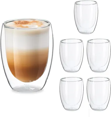 Produktbild von Latte Macchiato Gläser – Set mit 6 Stück – Doppelwandig – 350 ml – Spülmaschinenfest – Kaffeegläser – Transparent