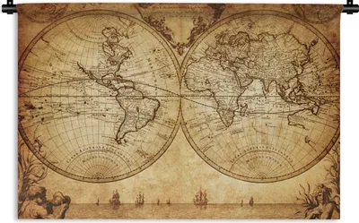 Produktbild von MuchoWow® Wandteppich Wandbehang Weltkarte - Antik - Vintage - Kind - Junge - Mädchen 60x40 cm Tapisserie Dekoration Wandtuch - Wanddekorationen