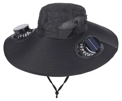 Produktbild von Sonnenhut mit Ventilator,Outdoor Solar Sonnenenergie Hut Kappe,Wide Brim Solar Fan Outdoor Fishing Hat Solar & USB Charging Einstellbare Windrichtung Wiederaufladbarer Hut mit Ventilator,Schwarz