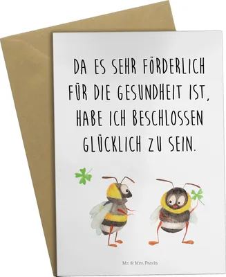 Produktbild von Mr. & Mrs. Panda Klappkarte Hummeln Kleeblatt - Weiß - Geschenk, weihnachtskarten, Hummel, Spruch Positiv, Grußkarten, Lustige Sprüche, babykarte, glücklich Werden, Biene