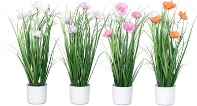 Produktbild von 4er Set künstliche Cosmea Blumen mit Gras im Topf H. 38cm DPI Kunstblumen WA