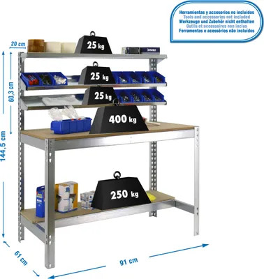 Image de Etabli Simonwork Bt1 900 Galva/bois Galva/bois 1445x910x610 - Simonrack