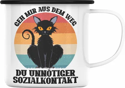 Produktbild von Trendation - Geh Mir Aus Dem Weg Du Unnötiger Sozialkontakt Geschenk Emaille Tasse Lustiger Spruch (Schwarz)