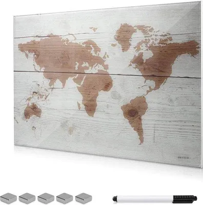Produktbild von Famanu Magnetisches Glasbord 60x40 cm - Memoboard mit Weltkarte