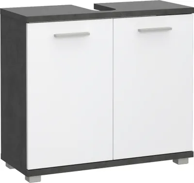 Image de Waschbeckenunterschrank >CHAMP< 2 Türen, Betonoptik Dunkelgrau / Weiss Glanz - 69,9x62x28,9cm (B/H/T)