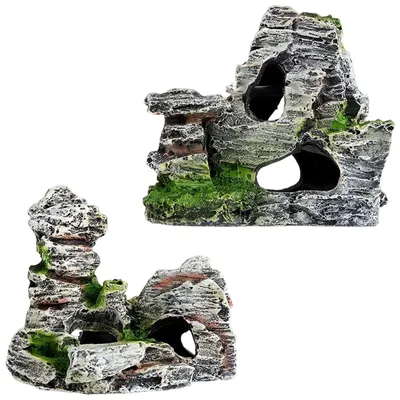 Aquariumhöhle 2er-Set, Harz, Versteck für Fische, 11x9x11 cm