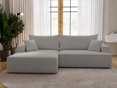 Produktbild von GrainGold Ecksofa L-Form Links California - Ecksofa mit Schlaffunktion, Bettkasten - Moderne Ecksofa, Wohnzimmer Ecksofa - Eckcouch Hellgrau (Komodo 20)