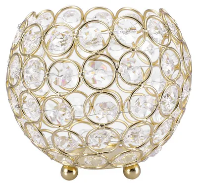 Image de Support à bougie en forme de chandelier en cristal, décoration de mariage, décoration de table (doré, diamètre 12 cm)