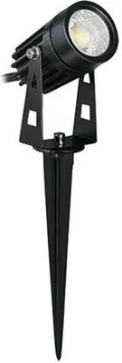 A black outdoor spotlight with a spike for ground placement.