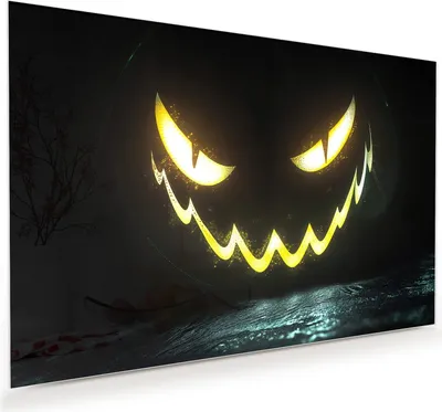 Produktbild von Glasbild 90x60cm in XXL für Wohnzimmer, Schlafzimmer Motiv Leuchtender Kürbis