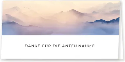 Produktbild von Friendly Fox Danksagungskarten Berge, 12x Trauer Dankeskarten mit Umschlag, DIN Lang Berglandschaft, Danke nach Beerdigung
