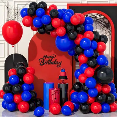 Ballonbogen-Set 141 tlg. Schwarz Rot Blau für Feste