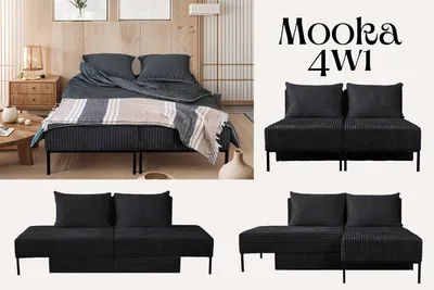 Produktbild von Kaiser Möbel Betten, Sofa mit schlaffunktion, Ecksofa, Liegestuhl,  MOOKA 4in1-Multifunktions-System, stoff Velo Schwarz