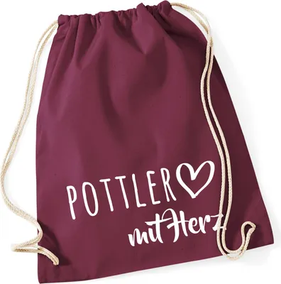 Produktbild von Huuraa Turnbeutel Pottler mit Herz 12 Liter Burgundy Baumwolle Rucksack Geschenkidee