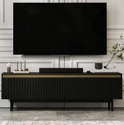Produktbild von TV-Lowboard SELENE von Lindner Möbel – zweitürig – 140 x 44 x 35 cm - Farbe: Schwarz matt – Italienische Tiefmattfolie - Schwarzer Rahmen
