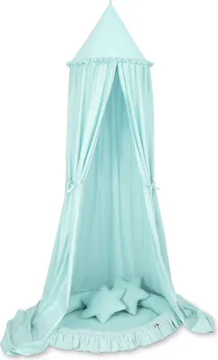 Immagine prodotto di Set: baldacchino sospeso per la cameretta, paracolpi con volant, cuscino - menta chiaro