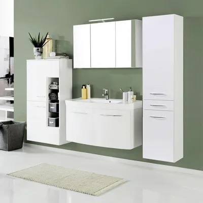 Produktbild von Badmöbel Set FLORIDO-03 Hochglanz weiß, Waschtisch mit 2 Türen, 65cm Midischrank, B x H x T: ca. 235 x 200 x 47 cm