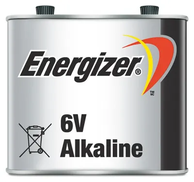 A close-up studio shot of an Energizer 6V alkaline battery.