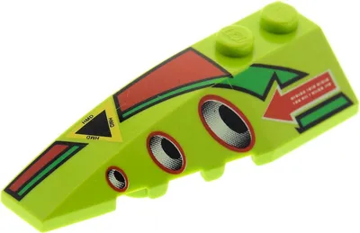 Produktbild von 1x Lego Keil Stein 6x2 lime grün links bedruckt 3 ovale Löcher 8356 41748pb005