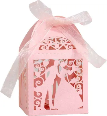Produktbild von 50 Pack Laser Cut Sweet Couple Wedding Favor Boxen, Party Favor Box, Kleine Geschenk-Boxen, Valentinstag Süßigkeiten-Boxen Mit Bändern