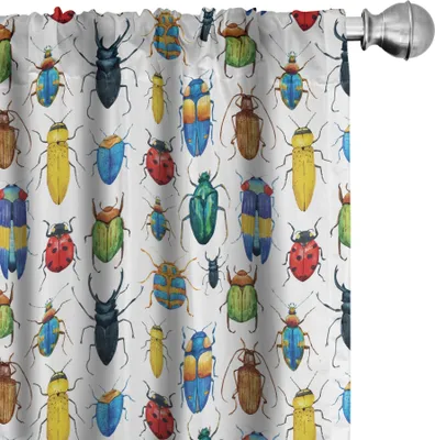 Produktbild von ABAKUHAUS Aquarell Vorhänge, Gardinen, Bunte Insekten Aquarell Pinselstrichen Verschiedene Arten Der Wanzen Illustration, 2 Stück 75 x 225 cm, Mehrfarbig