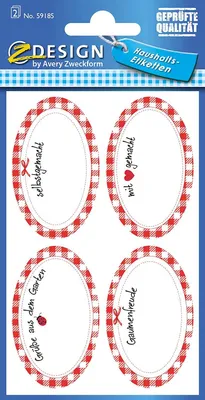 Produktbild von Avery Zweckform® 59185 Einmachetiketten Karo - oval, rot/weiß, 8 Stück